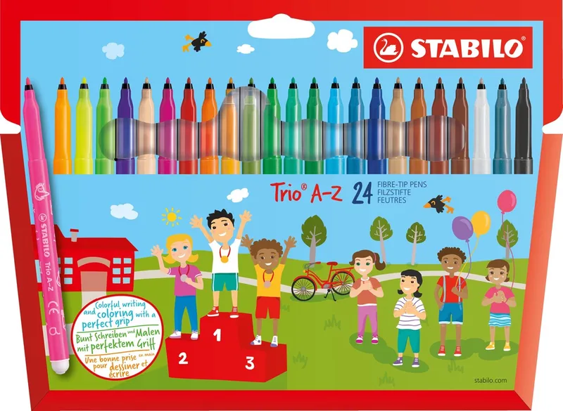 Trio A-Z - Viltstift - Met Ergonomische Driekantige Gripzone - Etui Met 24 kleuren fra Stabilo i Flerfarvet – produktbillede