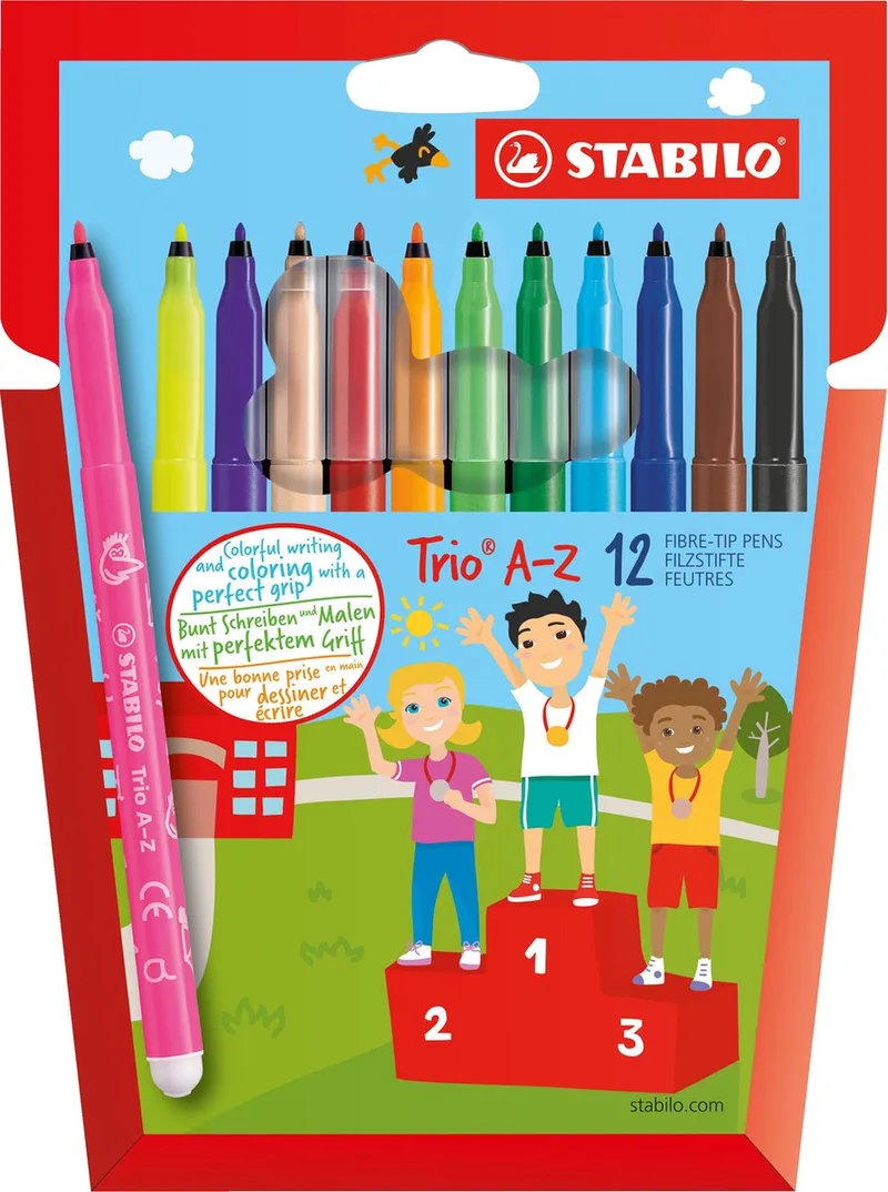 Trio A-Z - Viltstift - Met Ergonomische Driekantige Gripzone - Etui Met 12 kleuren by Stabilo in Multicolour – product photo