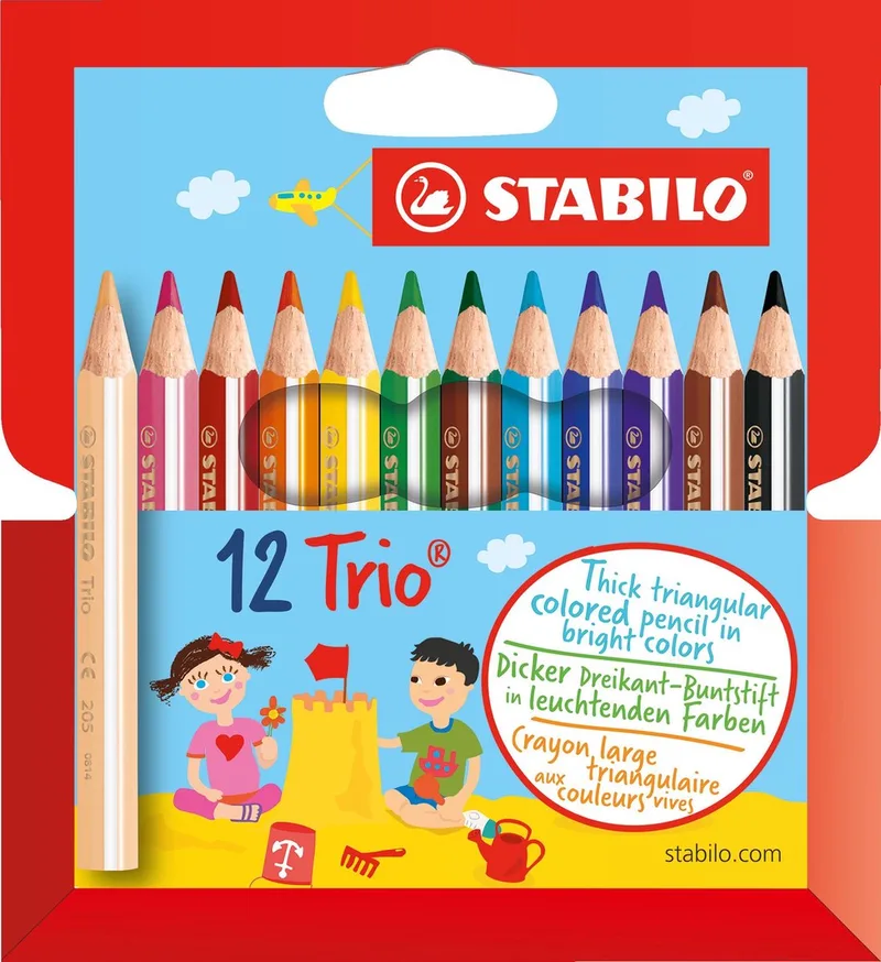 Trio Thick - Kort En Dik Driekantig Kleurpotlood - Met Extra Dikke Kern 4,2 mm - Etui Met 12 Kleuren by Stabilo in Multicolour – product photo