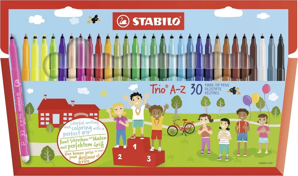 Viltstift STABILO - 30 kleuren - etui - Ergonomische driekantige gripzone - Makkelijk uitwasbaar fra Stabilo i Trio A-Z – produktbillede