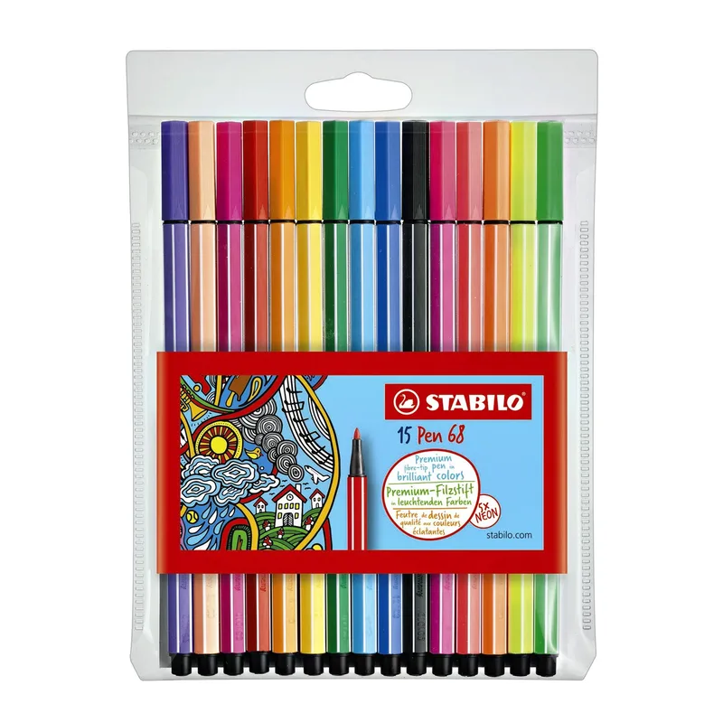 Viltstift stabilo pen 68/15 m 10+5 neon ass 15st | 10 stuks by Stabilo – product photo