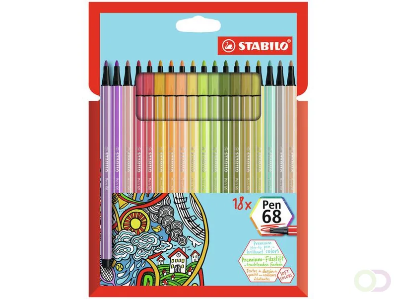 Viltstift STABILO Pen 68 8 medium soft assorti etui ?? 18 stuks de Stabilo – photo produit