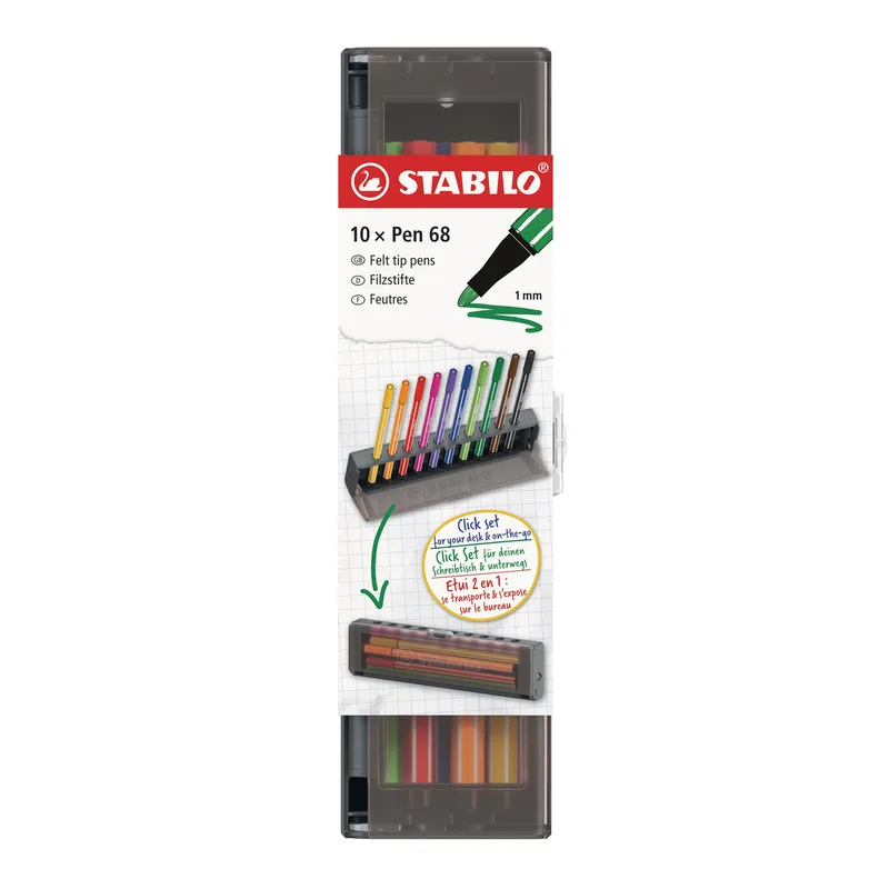 Viltstift stabilo pen 68 m clickset à 10 kleuren | 5 stuks by Stabilo – product photo
