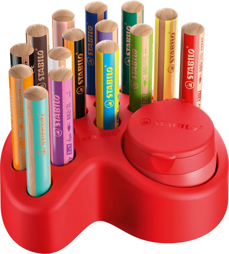woody 3 in 1 - Multi Talent Kleurpotloden - Premium Deskset - 15 Stuks - Standaard, Pastel & DUO - Deskset Met Puntenslijper von Stabilo in Multicolor Deskset – Produktfoto