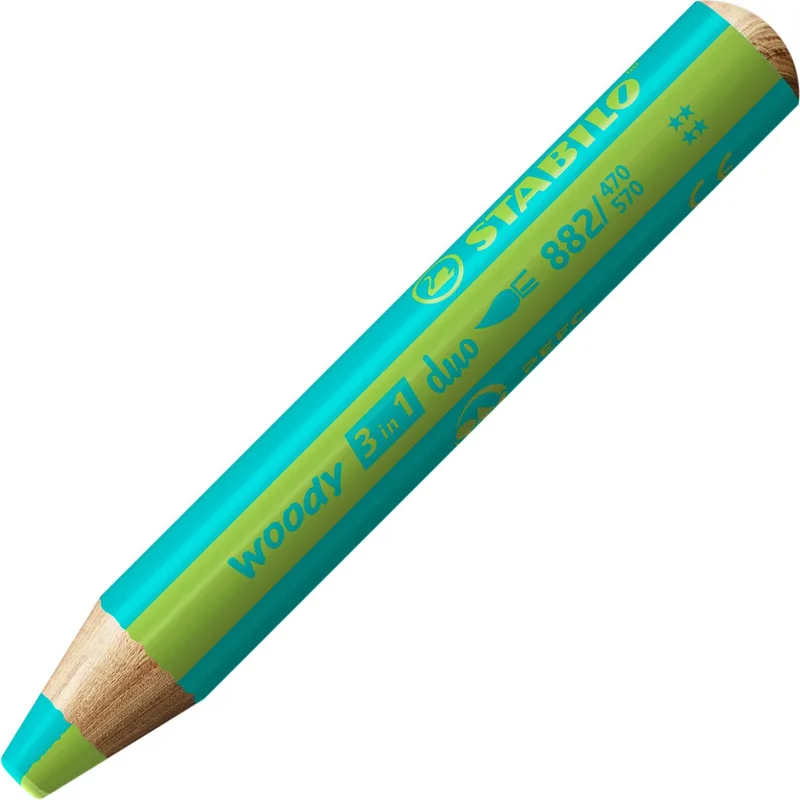 woody 3in1 duo Multitalent Potloden - Turquoise/Blad Groen by Stabilo in Turquoise, Licht Groen – product photo