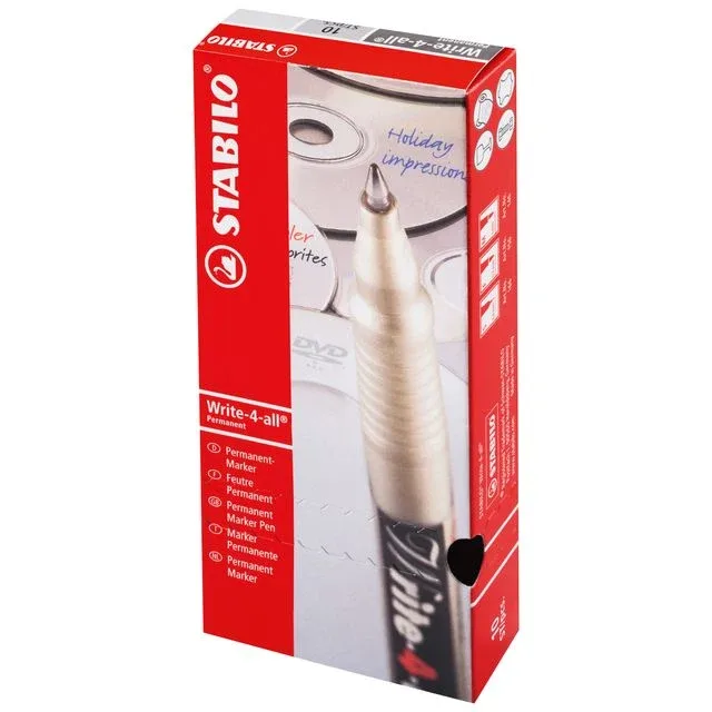 Write-4-all, permanent marker, superfijn, doos 10 stuks, zwart by Stabilo – product photo