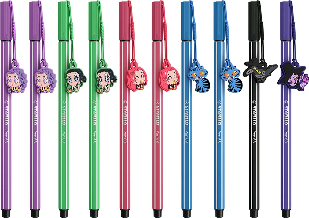 x KPop Demon Hunters Pen 68 - Viltstift + KPop Charm - 6 Kleuren - 10 Stuks de Stabilo en Multicolore – photo produit