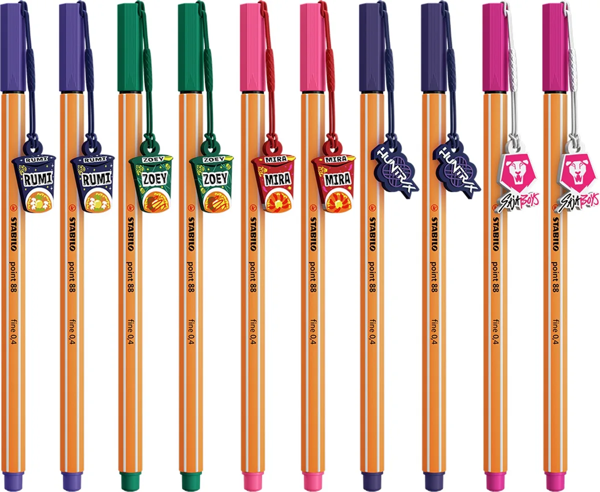 x KPop Demon Hunters point 88 - Fineliner + KPop Charm - 6 Kleuren - 10 Stuks de Stabilo en Multicolore – photo produit