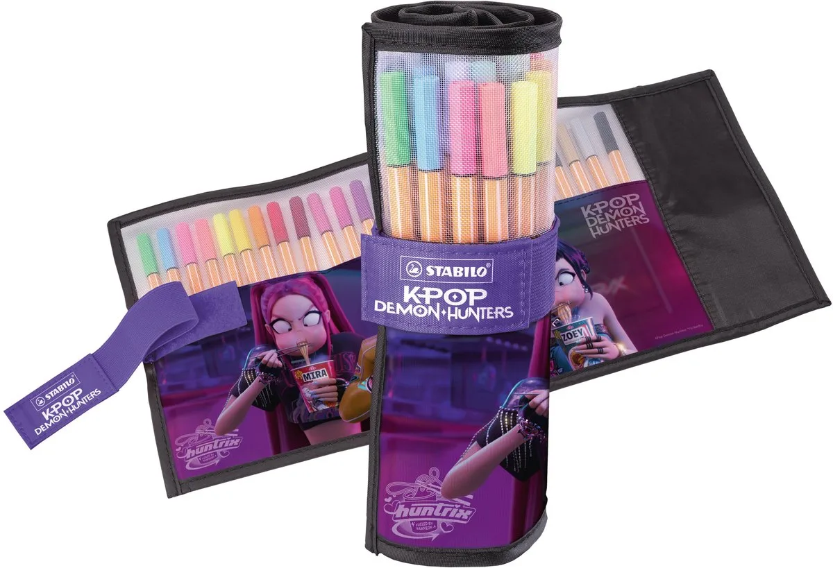 x KPop Demon Hunters point 88 - Fineliner Rollerset - Oprolbaar Etui Met 25 Kleuren de Stabilo en Multicolore – photo produit
