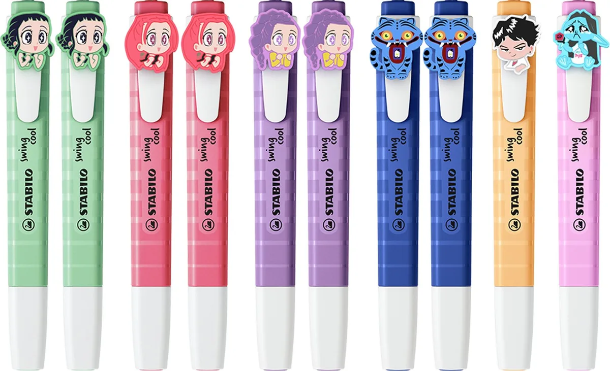 x KPop Demon Hunters swing cool - Markeerstift + KPop Charm - 6 Kleuren - 10 Stuks de Stabilo en Multicolore – photo produit