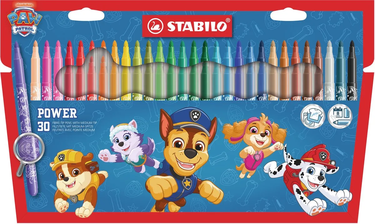 x PAW Patrol power - Viltstift - Tot 8 Weken Zonder Dop - Etui Met 30 Kleuren van Stabilo in Meerkleurig – productfoto