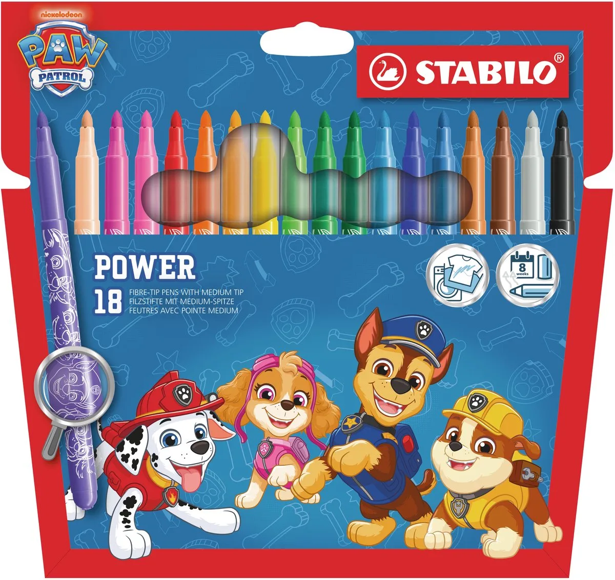 x PAW Patrol power - Viltstift - Tot 8 Weken Zonder Dop - Etui Met 18 Kleuren van Stabilo in Meerkleurig – productfoto
