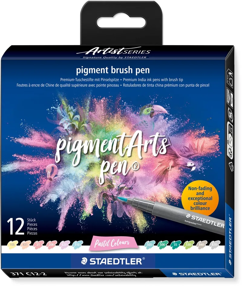 Artist Series - pigment brush pen set 12 kleuren pastel colours fra Staedtler i 12 kleuren – produktbillede