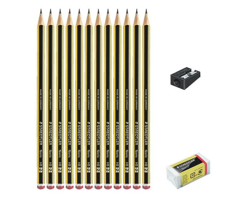 Bleistift Noris® 120, (14-tlg), inkl. Radierer und Spitzer, HB (mittelweich), Sechskant de Staedtler en Jaune, Noir – photo produit