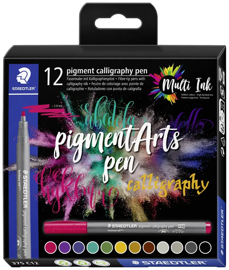 Fasermaler pigment calligraphy pen 375 C12 farbig sortiert 2 mm 12 St. by Staedtler – product photo