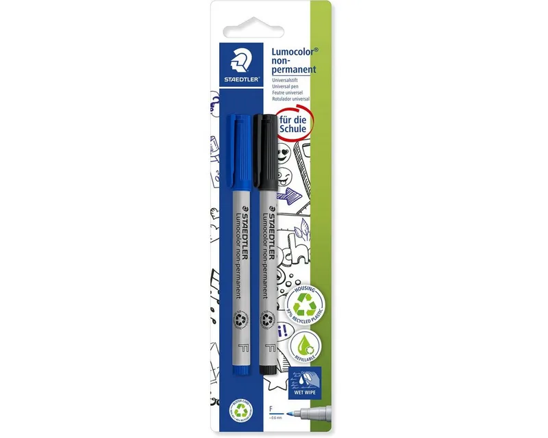 Folienstift Folienstift Lumocolor non-permanent F 0,6mm 1x schwarz, 1x blau de Staedtler – photo produit