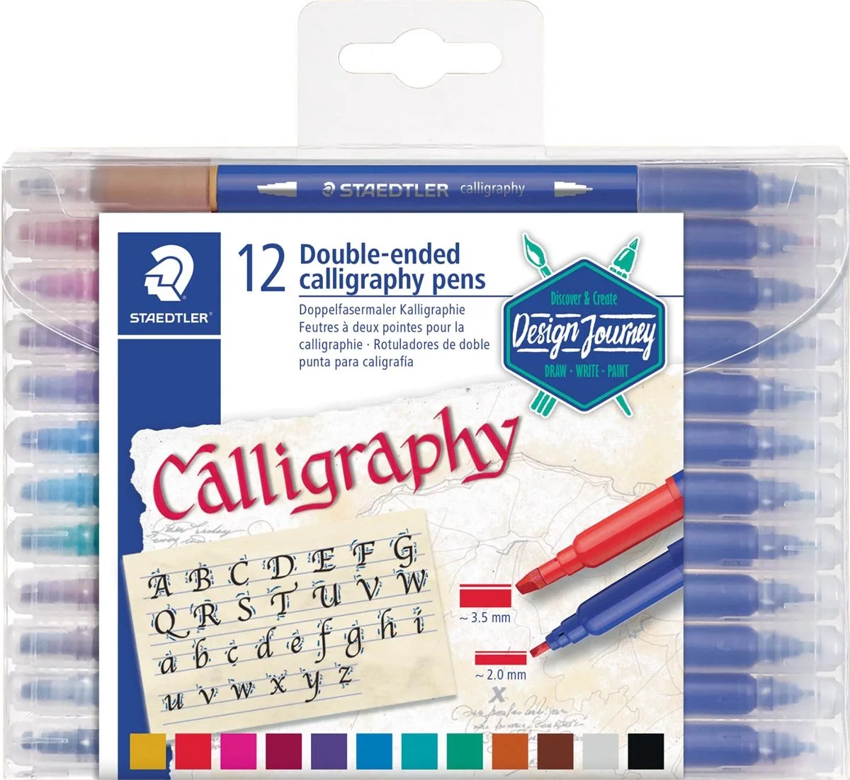 kalligrafiepen Calligraph duo, doos van 12 stuks in geassorteerde kleuren 5 stuks de Staedtler – photo produit