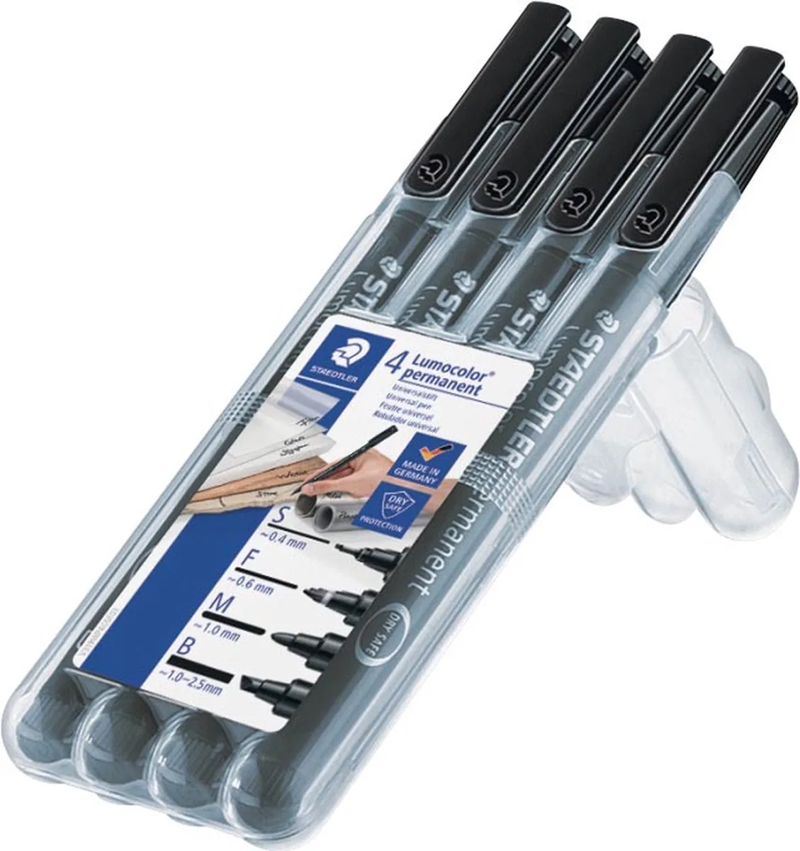 Lumocolor 319, permanent marker special, 4 stuks in verschillende schrijfbreedtes, 10 stuks de Staedtler en Noir – photo produit