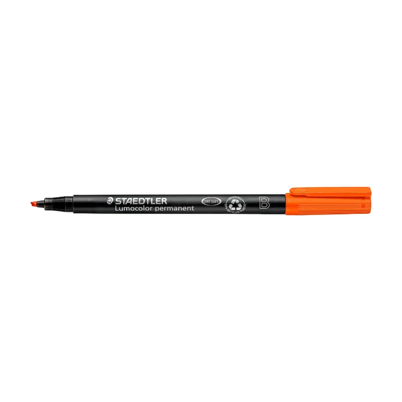 Lumocolor Permanent B oranger Marker – Keilspitze B=breit 1,0/2,5 mm, permanente Universaltinte van Staedtler – productfoto