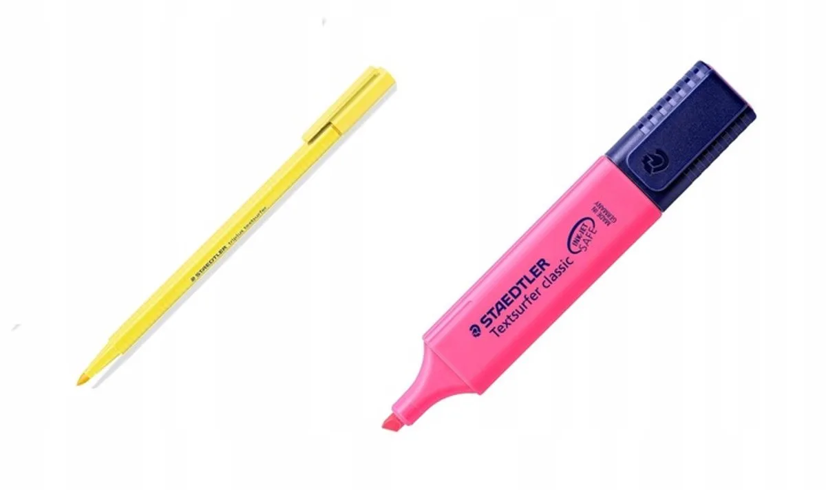 Markerset: Dikke Roze Highlighter & Dunne Gele Marker de Staedtler en Rose, Jaune – photo produit