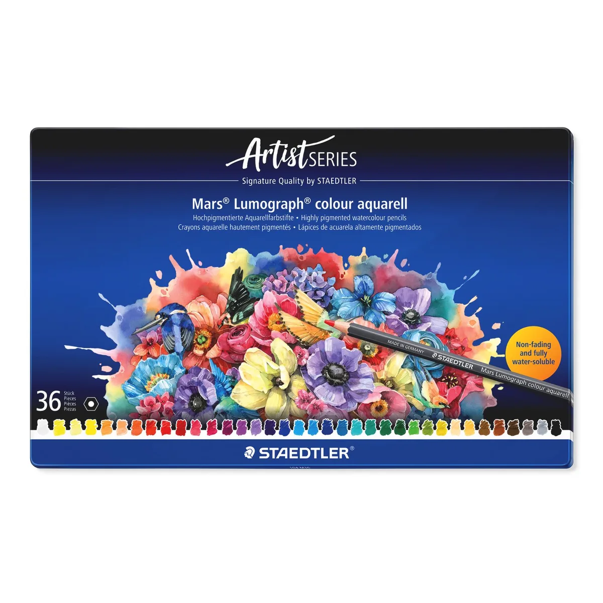 Mars Lumograph aquarel kleurpotloden – 36 stuks – Metalen doos de Staedtler – photo produit