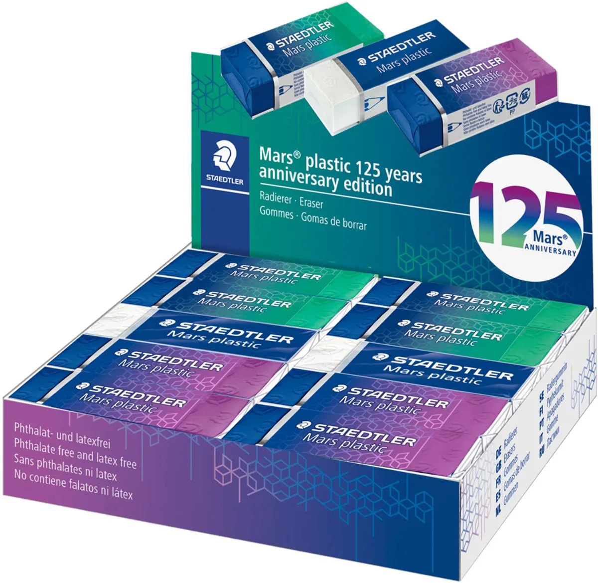 Mars plastic gum, display van 20 stuks fra Staedtler i Blå – produktbillede