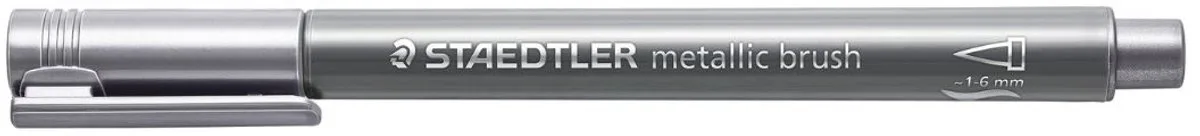 metallic brush pen - met penseelpunt - doos met 10 stuks fra Staedtler i Sølv – produktbillede