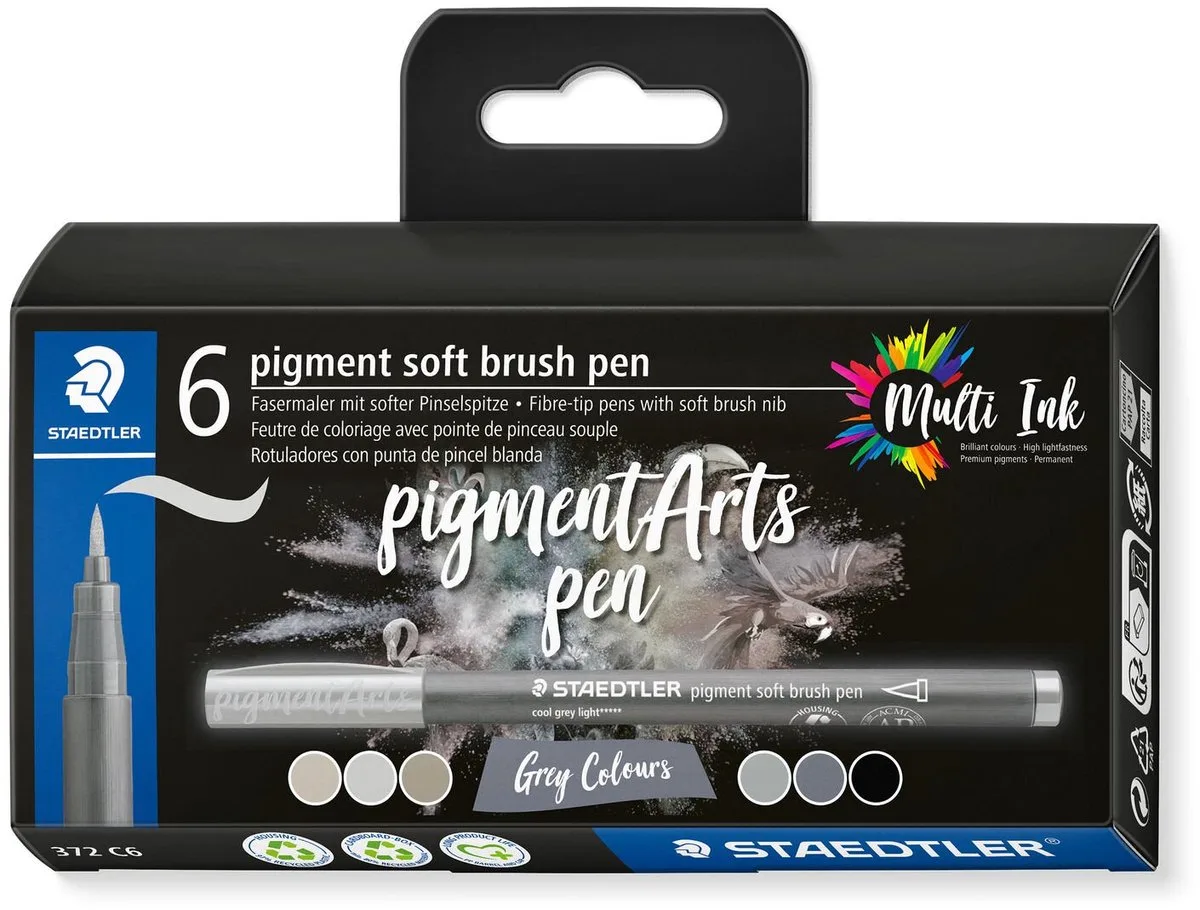 Pigment Arts soft brush pen | etui van 6 stuks | grijstinten von Staedtler in Grau – Produktfoto
