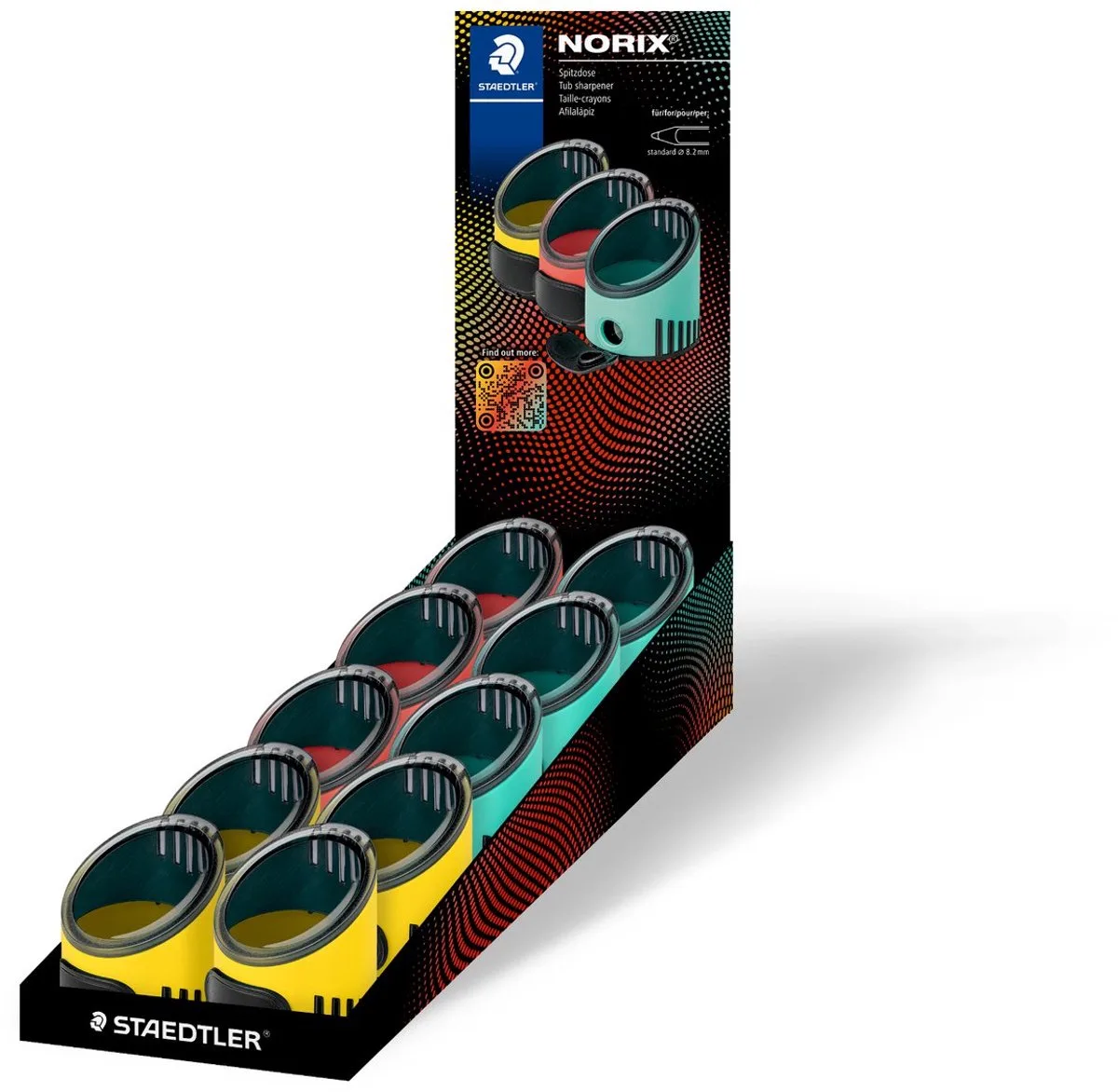 puntenslijper NORIX, kunststof, tot 8,2 mm van Staedtler in Geel, Coral, Groen – productfoto
