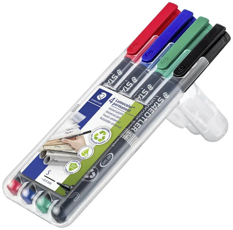 Viltstift Staedtler Lumocolor 313 permanent S set à 4 stuks assorti van Staedtler – productfoto 3 van 3
