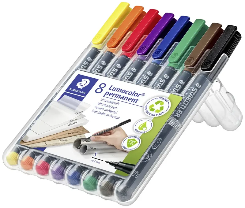 Viltstift Staedtler Lumocolor 313 permanent S set à 8 stuks assorti van Staedtler – productfoto 3 van 3