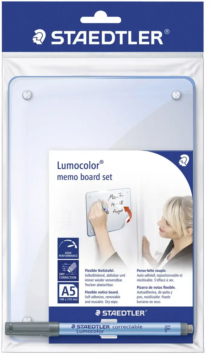 Whiteboard Lumocolor memo board 641 (B x H) 148 mm x 210 mm Transparent Wiederablösbare Whiteboard-Folie inkl. 1 Boardmarker de Staedtler – photo produit