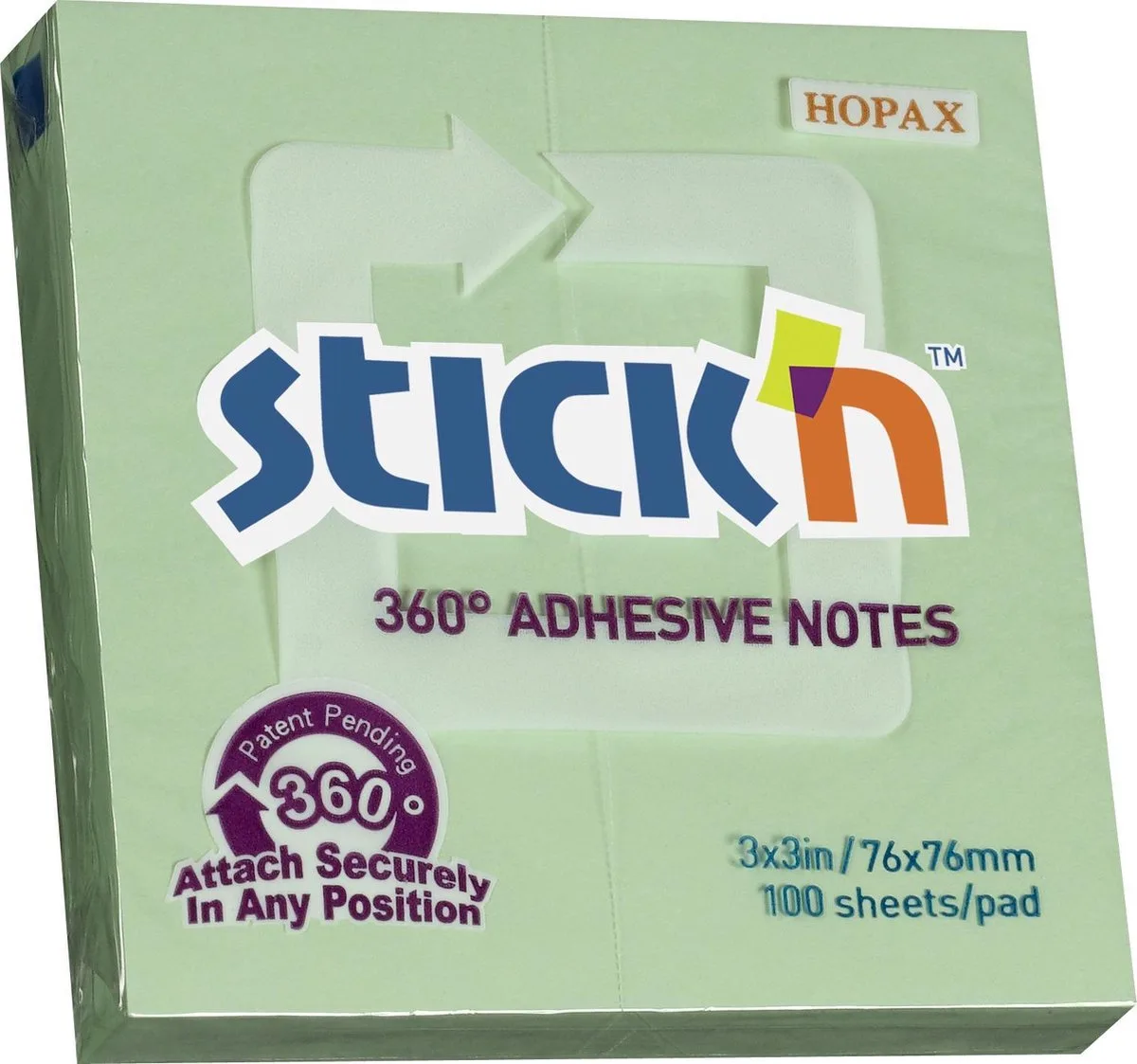 Adhesive Notes - 360 Graden Lijmrand - Sticky Notes - 76x76mm - 100 Memoblaadjes 1234 van Stick'n in Groen – productfoto