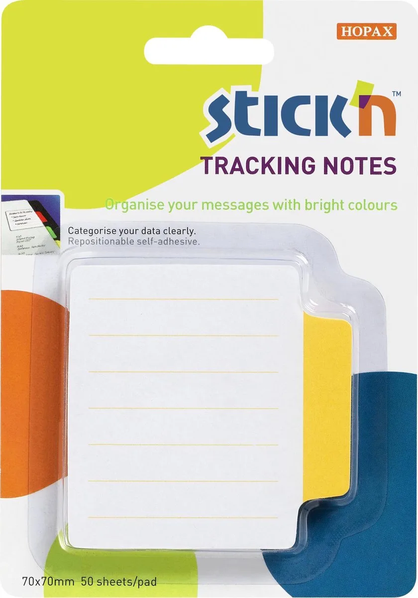 Bladwijzer - Bookmark - Sticky Notes - 70x70mm - Gelinieerd - 50 Index Tabs van Stick'n in Wit gelijnd geel bedrukt – productfoto