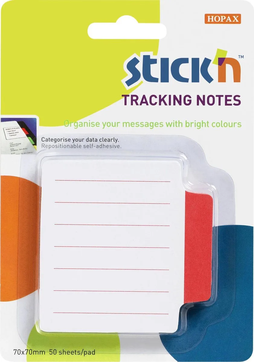 Bladwijzer - Bookmark - Sticky Notes - 70x70mm - Gelinieerd - Rood - 50 Index Tabs van Stick'n in Wit gelijnd rood bedrukt – productfoto