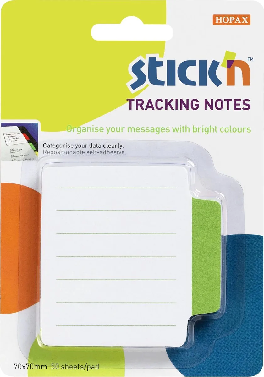 Bladwijzer - Bookmark - sticky notes - 70x70mm - Groen - gelinieerd - 50 Index Tabs van Stick'n in Wit gelijnd groen bedrukt – productfoto