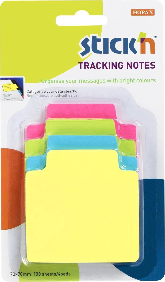 Bladwijzer - Bookmark - sticky notes - Neon - 70x70mm - 100 index tabs van Stick'n in Neon geel – productfoto