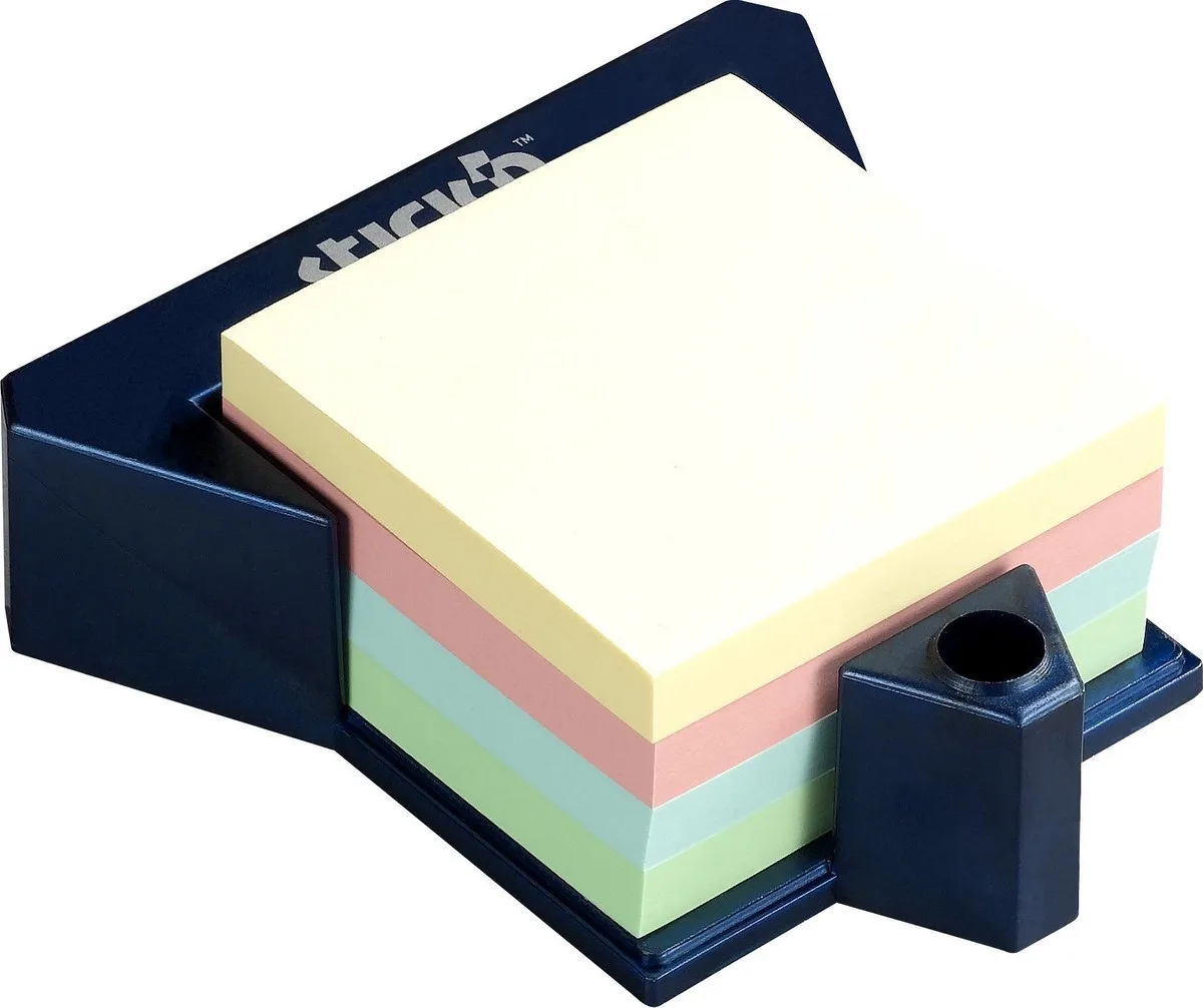 Bureauhouder Memokubus - 76x76mm - 4 kleuren - 400 Memoblaadjes van Stick'n in Pastel – productfoto