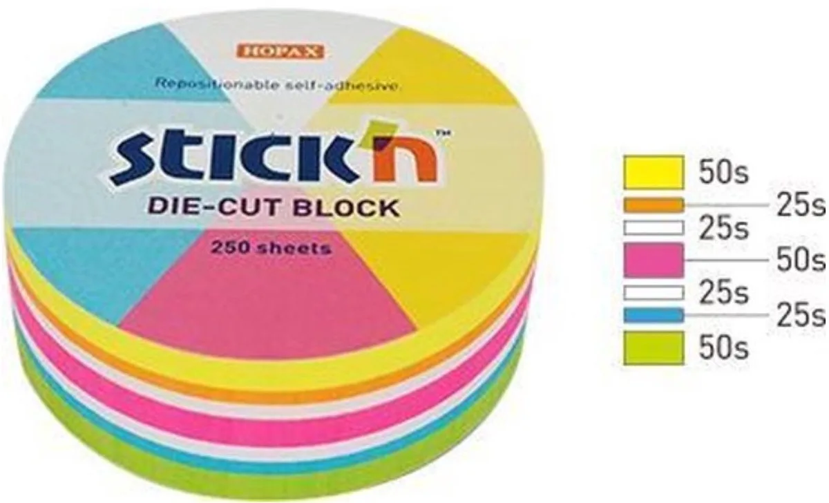 Cirkel Memokubus - 67 x 67 mm - Verschillende Kleuren - 250 Ronde sticky notes de Stick'n en Meer kleuring cirkel – photo produit
