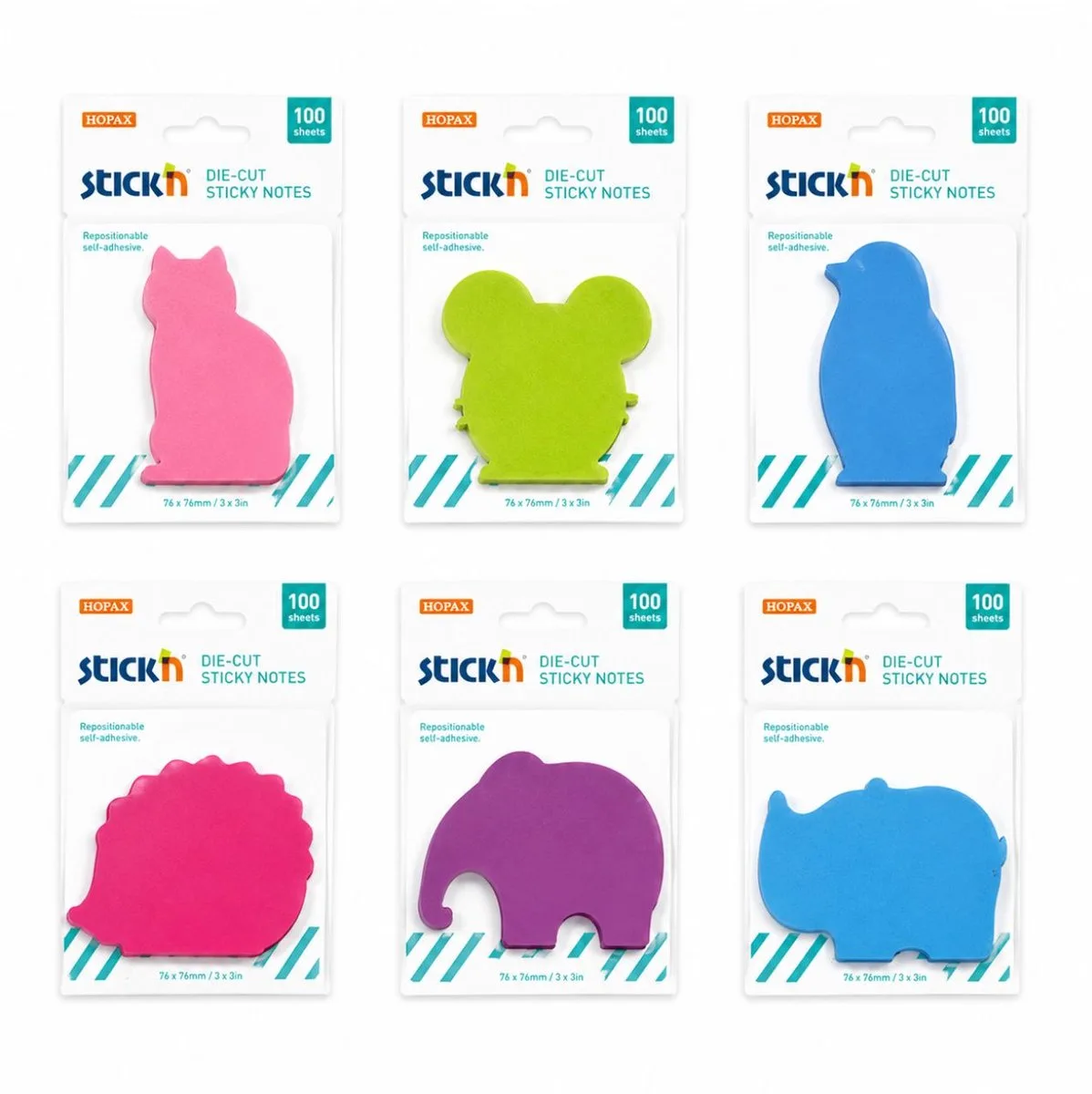 dierenvormpjes -Bundel - sticky notes - 300 memoblaadjes van Stick'n in Neongeel – productfoto