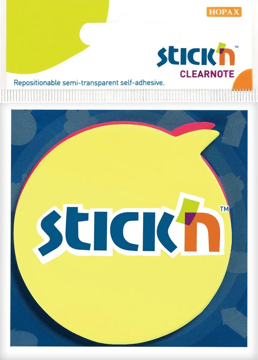 Doorzichtige Sticky Notes - Tekstballon Vorm - 76x76mm - 30x Geel - 30x Magenta van Stick'n in Geel Magenta tekstbol – productfoto