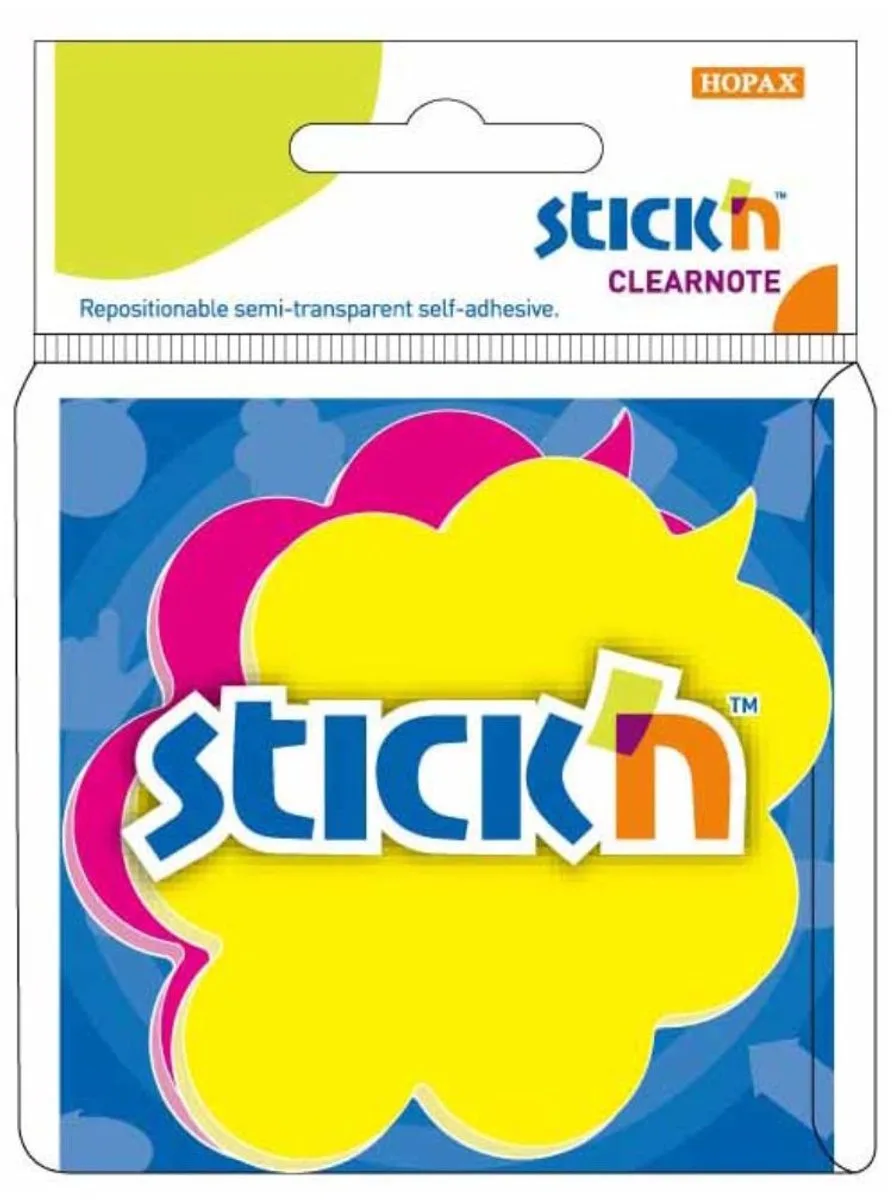 Doorzichtige sticky notes - Tekstwolkje vorm - 76x76mm - 30x Geel - 30x Magenta van Stick'n in Doorzichtige gele tekstwolk – productfoto