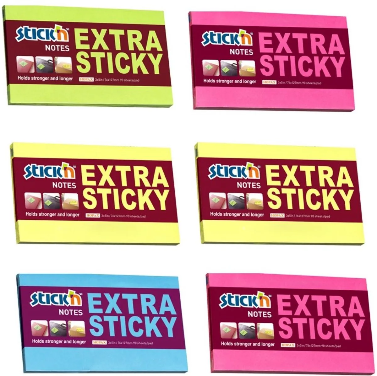 Extra Sticky Notes - 6-pack - 76x127mm - 90 memoblaadjes per blok by Stick'n in Neon geel breed – product photo