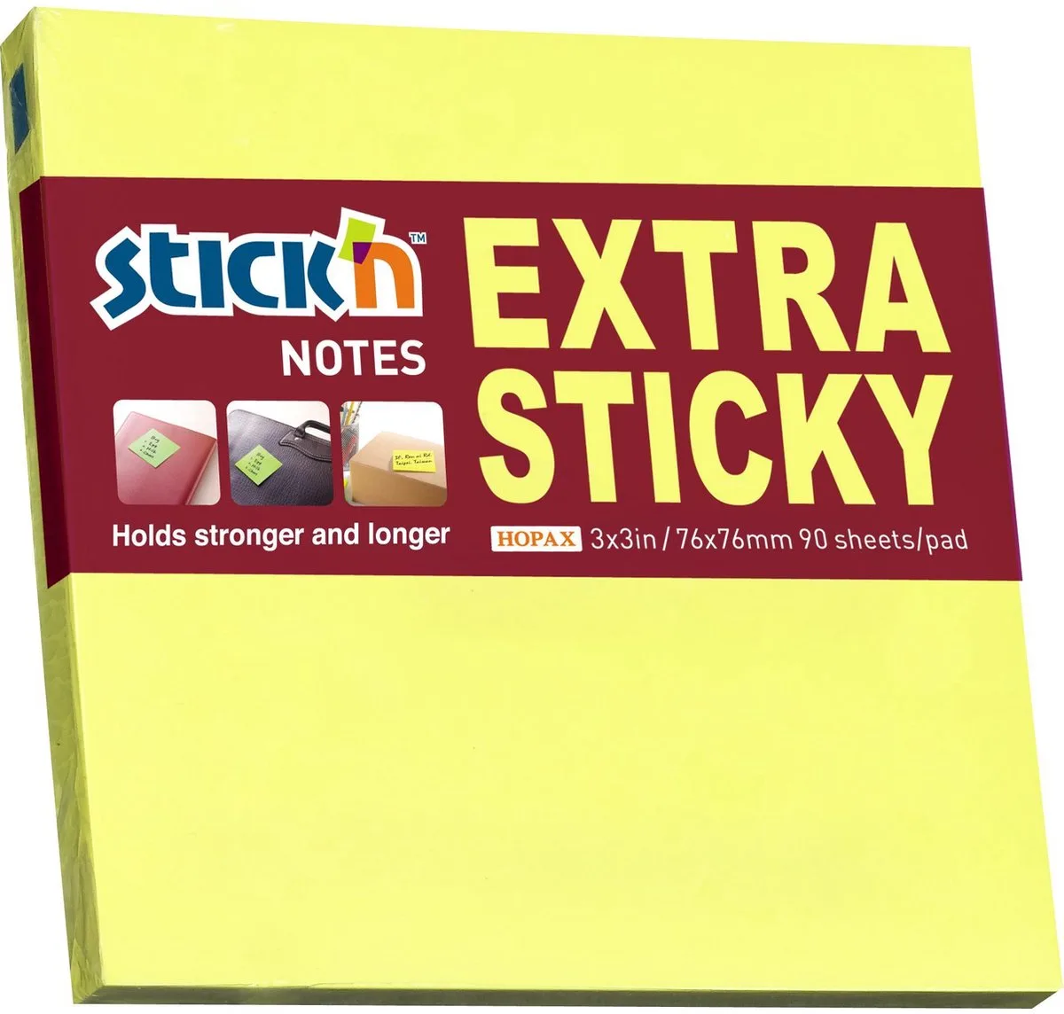 Extra sticky notes - 76x76mm - 90 Sticky Notes van Stick'n in Neon Geel – productfoto