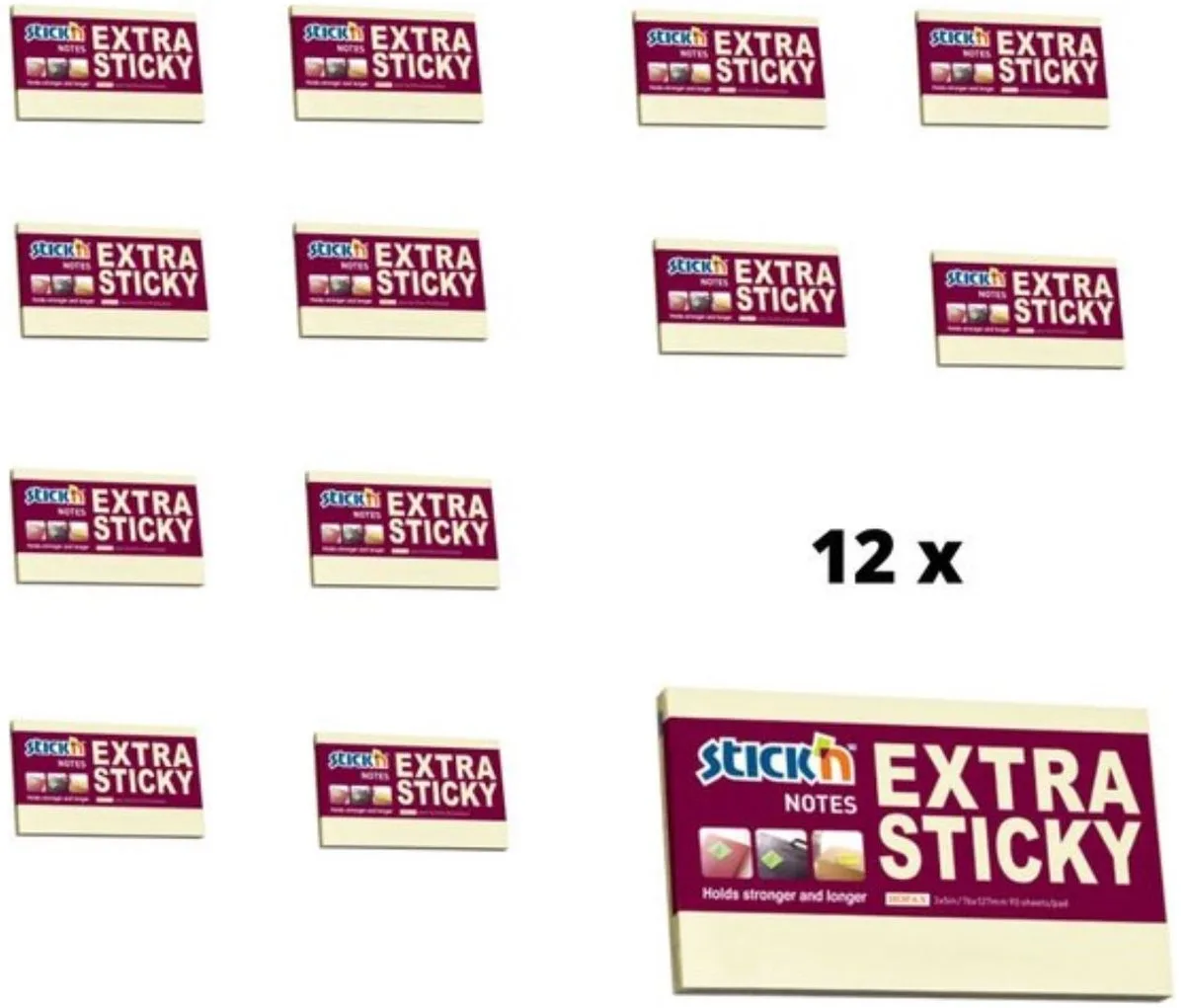 Extra Sticky - Sticky Notes - 76x127mm - 12 Memoblokken van Stick'n in Pastel geel – productfoto