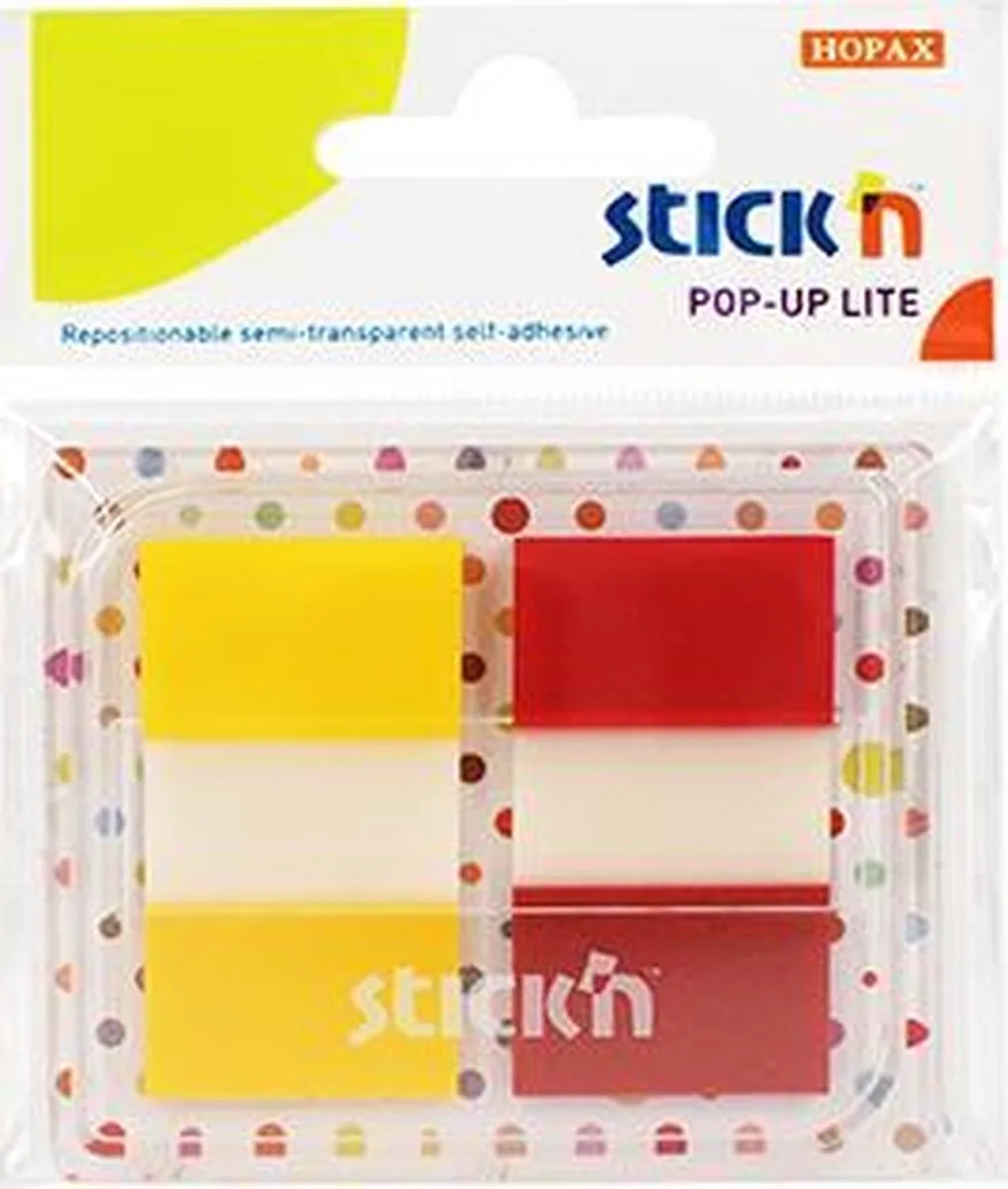 Film Index Tabs - 45 x 25mm - 20 Memoblaadjes - 2 Indexen - Transparant/Gekleurde Tabs von Stick'n in Transparent, Rot – Produktfoto
