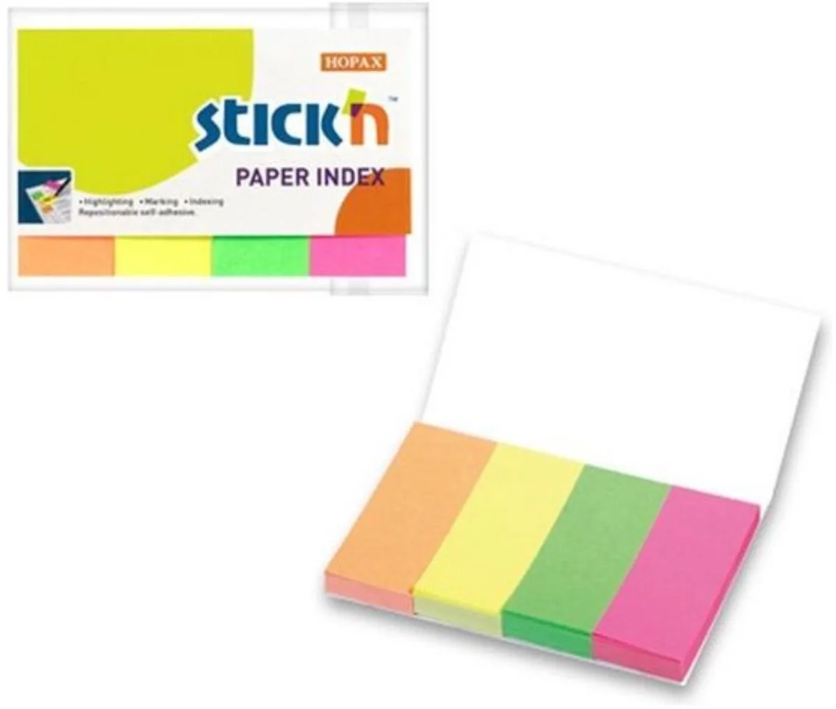 Index Notes - 50x20mm - Neon Fluorescerend - 50 Tabs Per Kleur - 200 Sticky Notes van Stick'n in Fluor oranje – productfoto