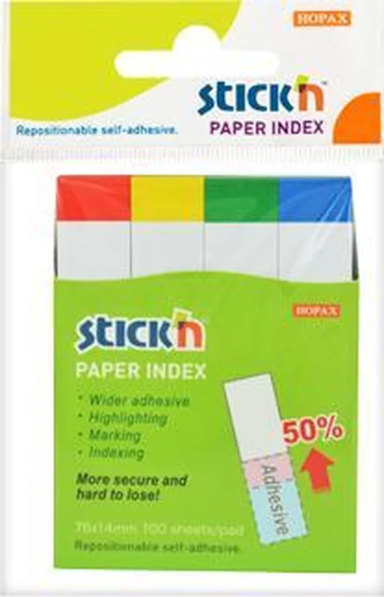 Index Notes - 76x14mm - 4x kleuren - 100 memoblaadjes - 400 totaal von Stick'n in Weiß – Produktfoto