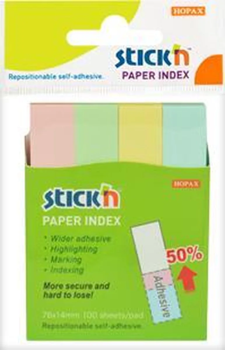 Index Notes - Markeerstroken - Index Tabs - 76x14mm - 4x Verschillende Kleuren - 400 Memoblaadjes van Stick'n in Pastel roze – productfoto