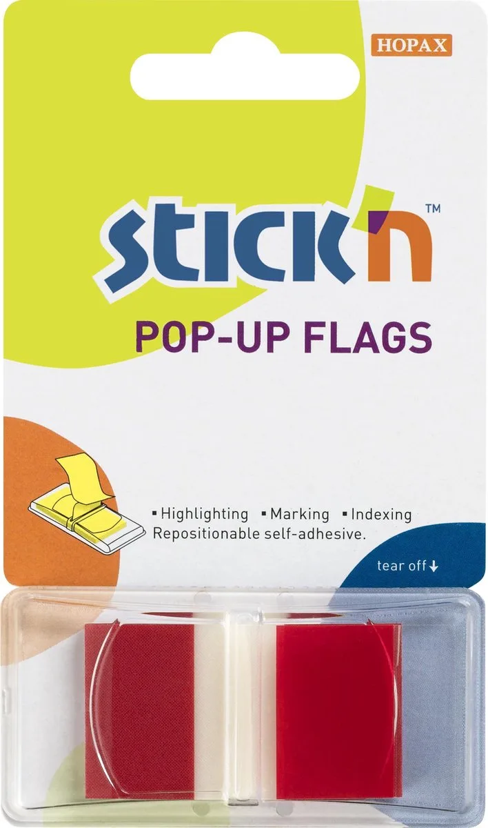 Index Tabs - 45x25mm - Neon Rood - Transparant - Rechthoekig - 50 Sticky Notes van Stick'n in Transparant rood bedrukt – productfoto